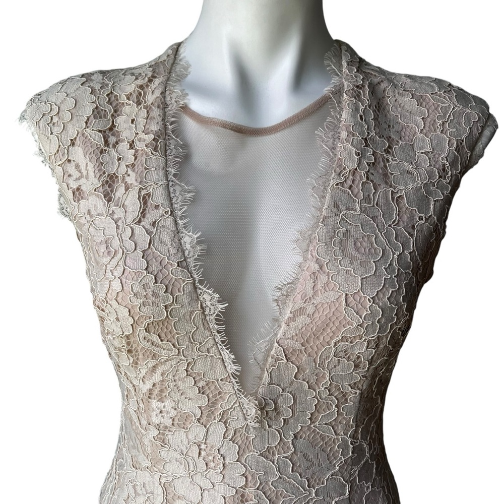 Aidan By Aidan Mattox Beige Open Back Lace Sheath Dress, Sz 8 - Picture 6 of 15